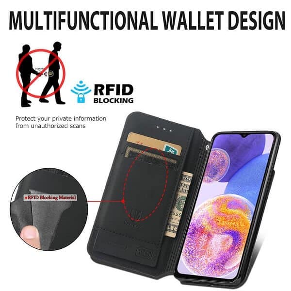 CaseNeo For Samsung Galaxy A23 4G Leather Wallet Flip Case With RFID Blocking Credit Card Holder Slots Cover - Colored Squares CaseNeo For Samsung Galaxy A23 4G Leather Wallet Flip Case With RFID Blocking Credit Card Holder Slots Cover - Colored Squares